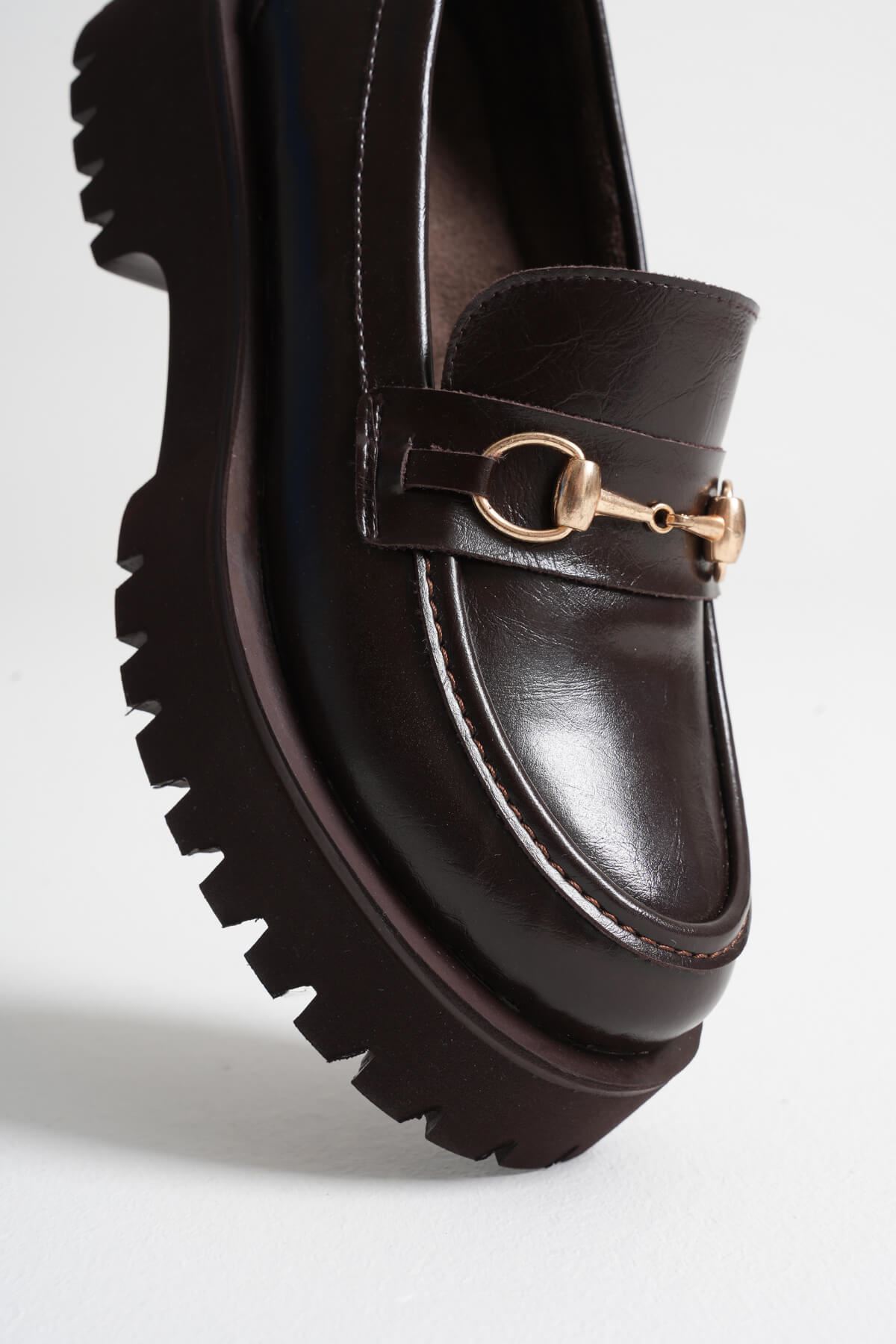 Toka Detaylı Acı Kahve Günlük Loafer Ayakkabı SHTR10MS04B