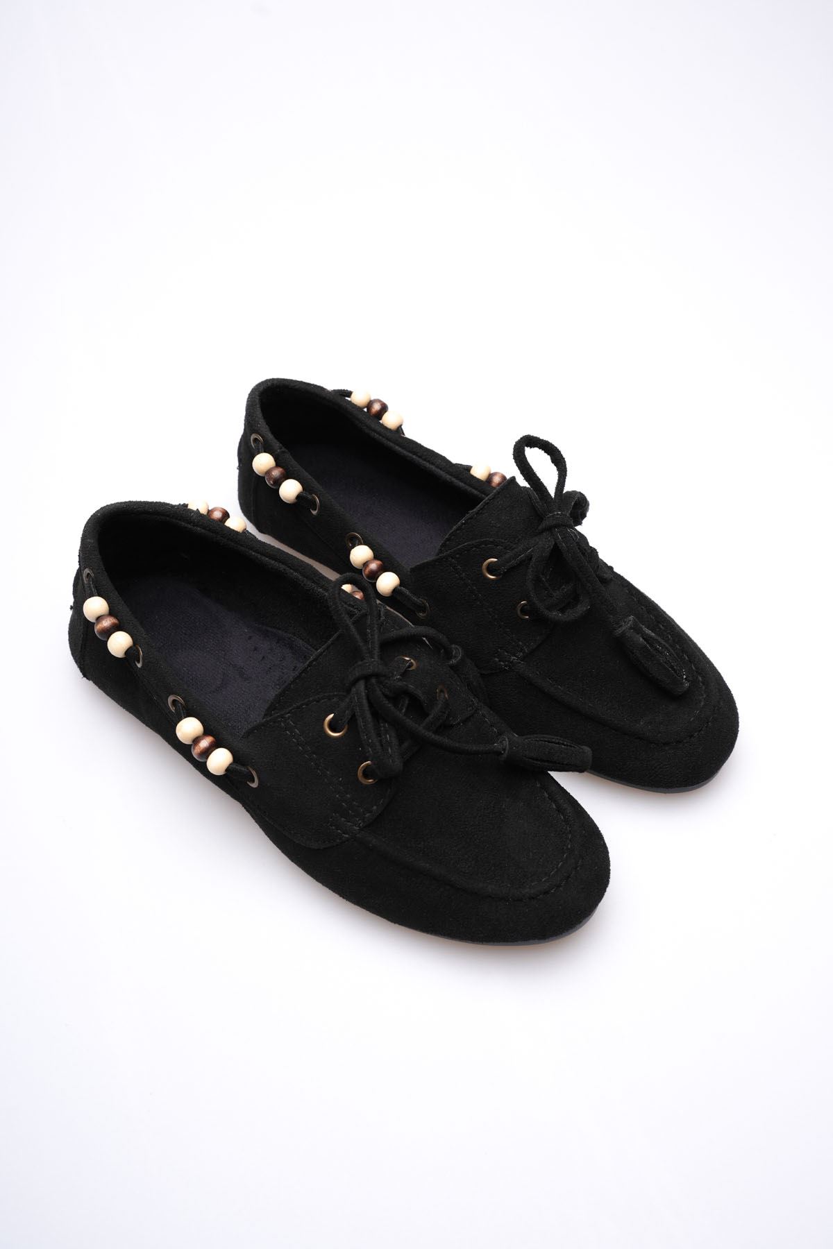 Kadın Siyah Boncuklu Günlük Süet Ayakkabı EATR27MS07A