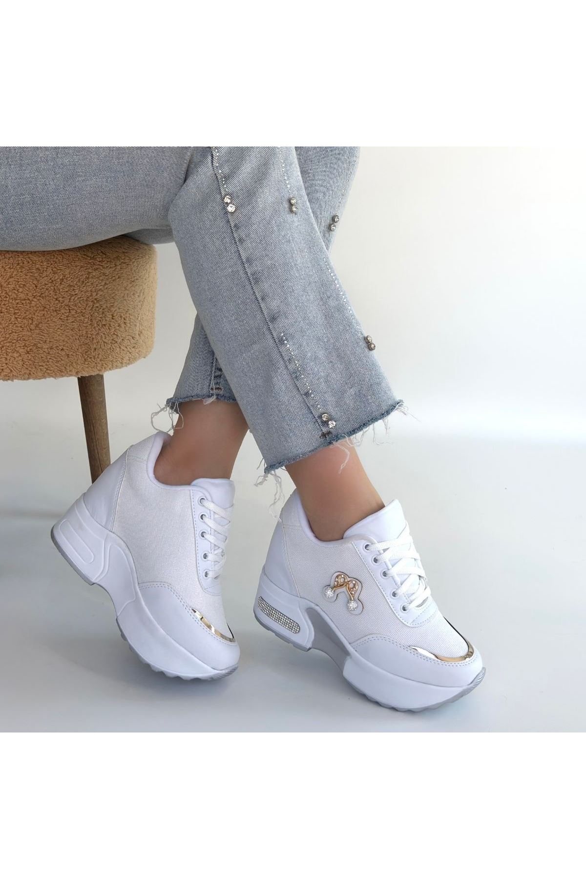 Wody Beyaz Cilt Simli Bağcıklı Spor Ayakkabı
