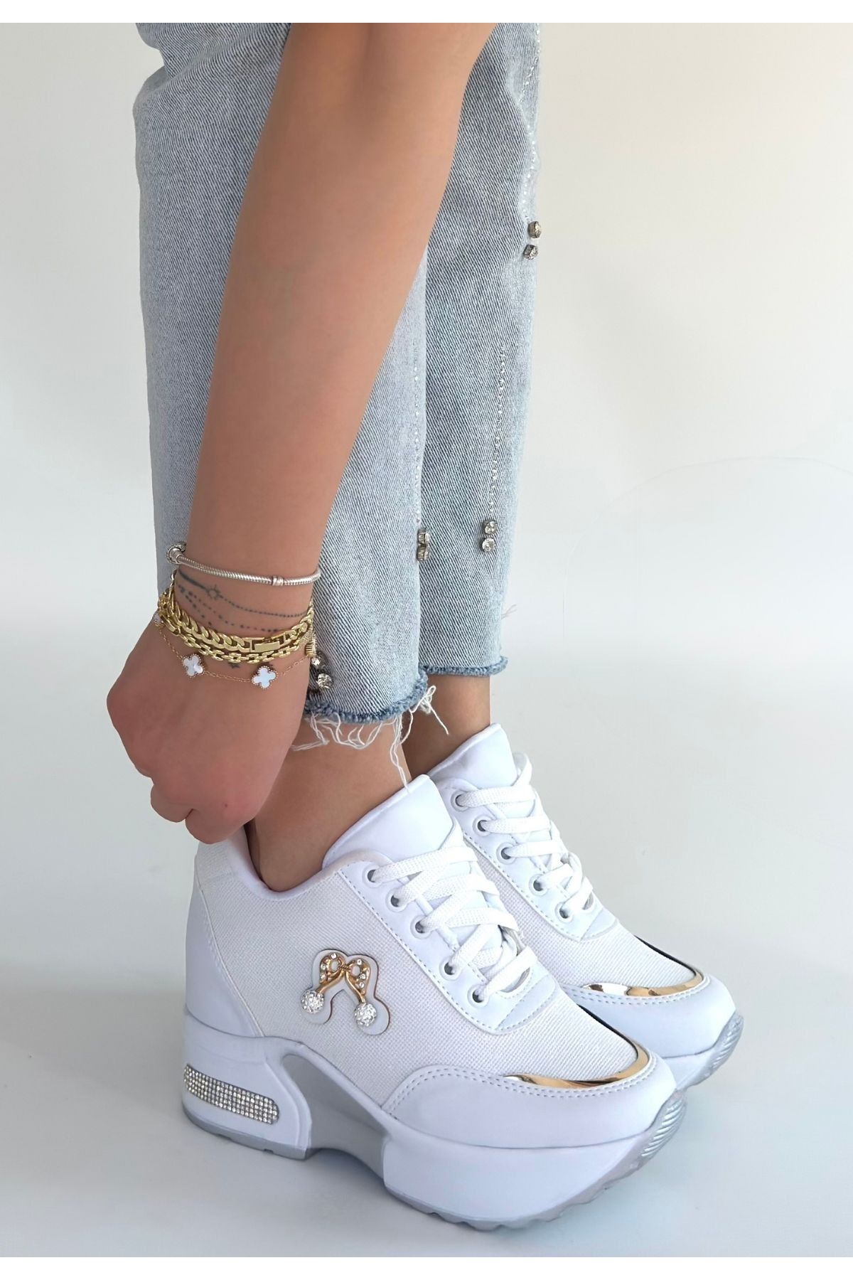 Wody Beyaz Cilt Simli Bağcıklı Spor Ayakkabı