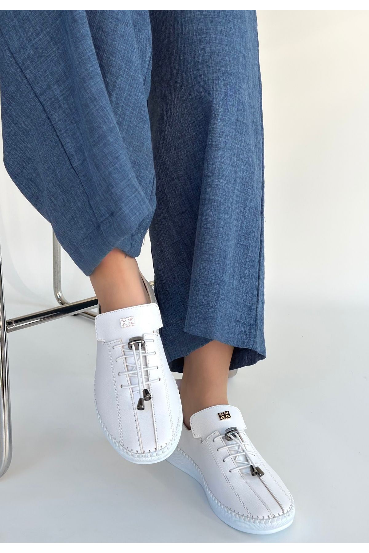 Warte Beyaz Deri Bağcıklı Spor Ayakkabı