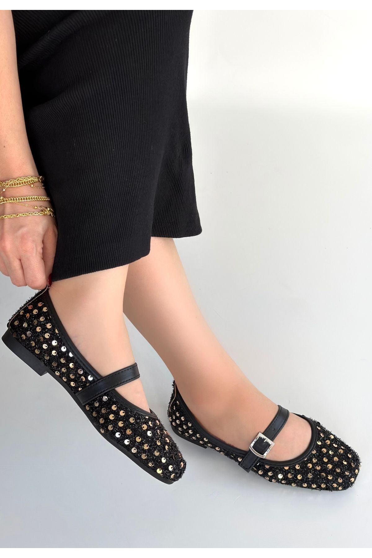 Moden Siyah Süet Babet Ayakkabı