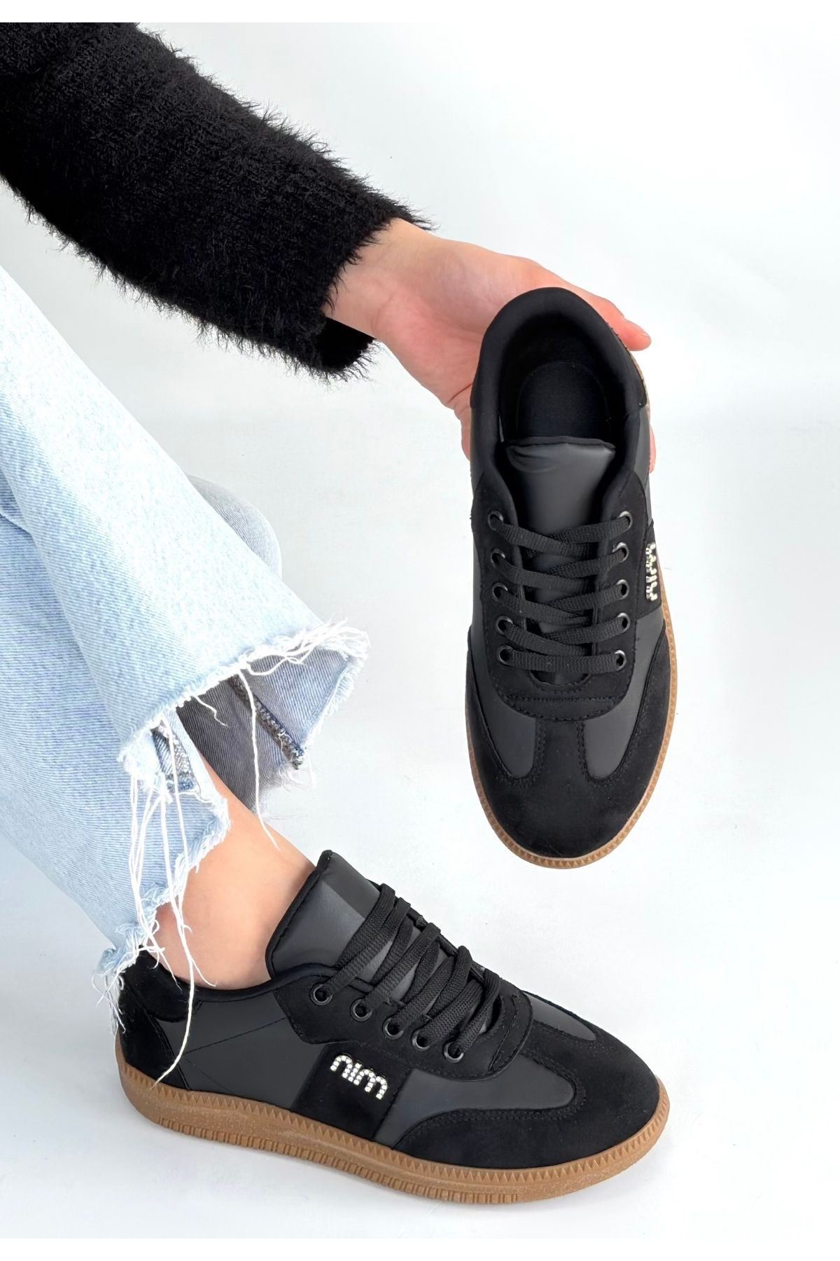 Lunga Siyah Cilt Bağcıklı Spor Ayakkabı