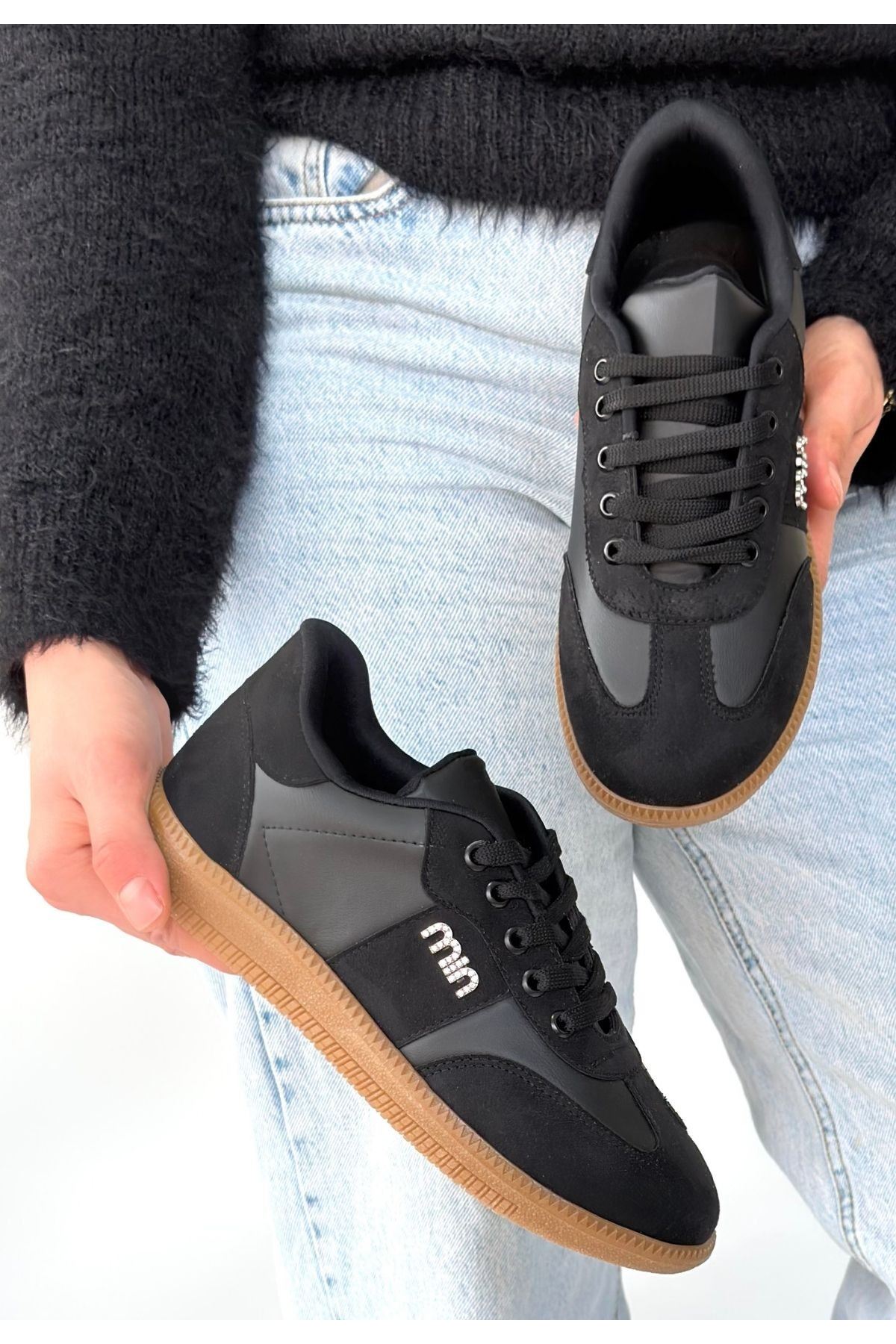 Lunga Siyah Cilt Bağcıklı Spor Ayakkabı