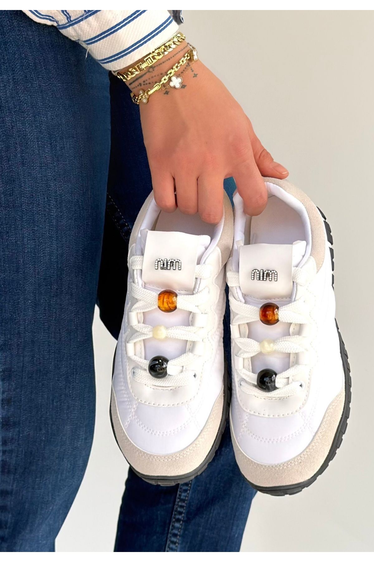 Tues Beyaz Nubuk Bağcıklı Spor Ayakkabı