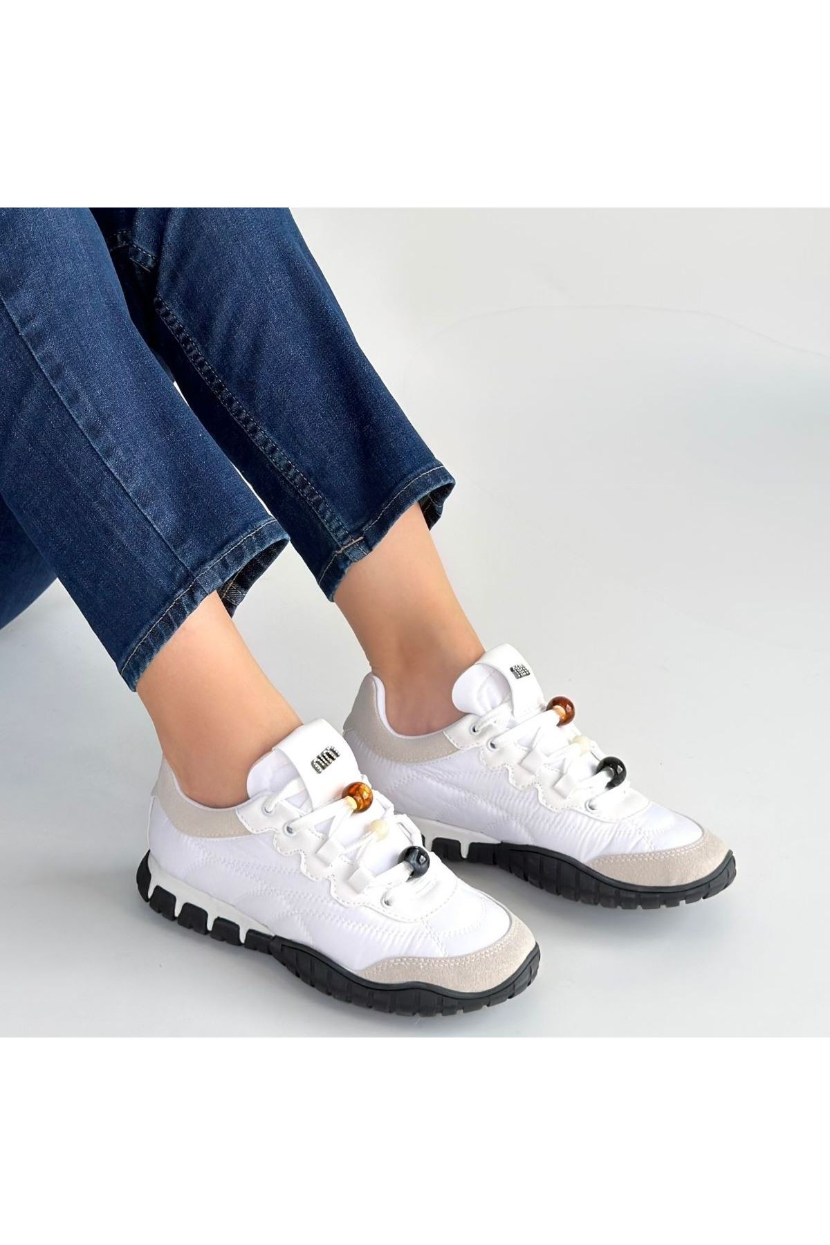 Tues Beyaz Nubuk Bağcıklı Spor Ayakkabı