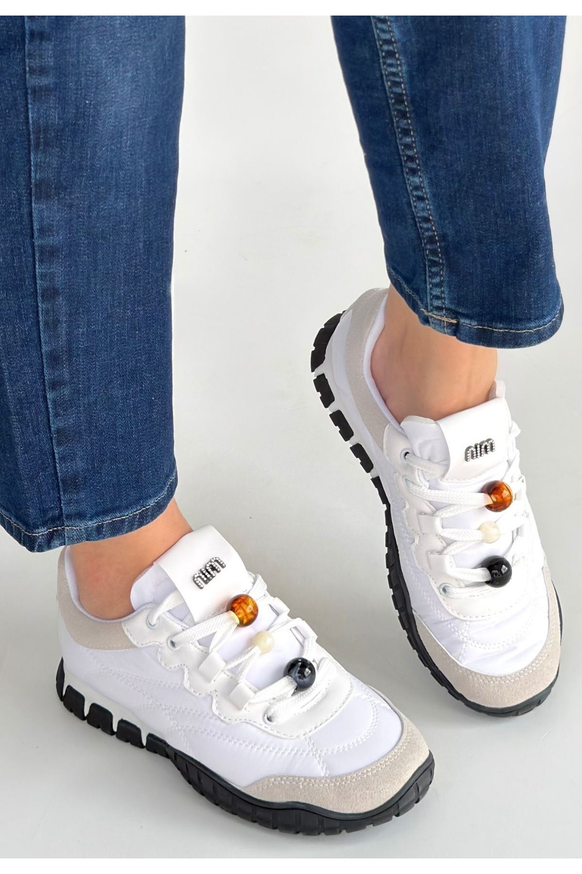 Tues Beyaz Nubuk Bağcıklı Spor Ayakkabı