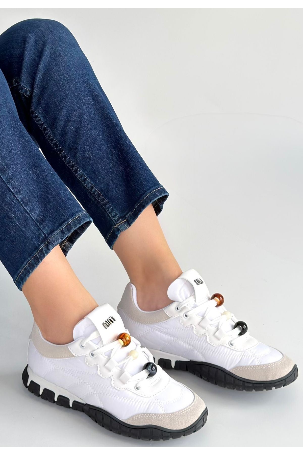 Tues Beyaz Nubuk Bağcıklı Spor Ayakkabı
