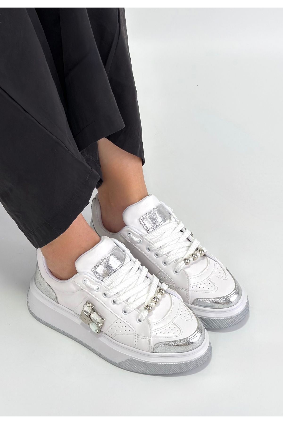 Ceans Beyaz Cilt Bağcıklı Spor Ayakkabı