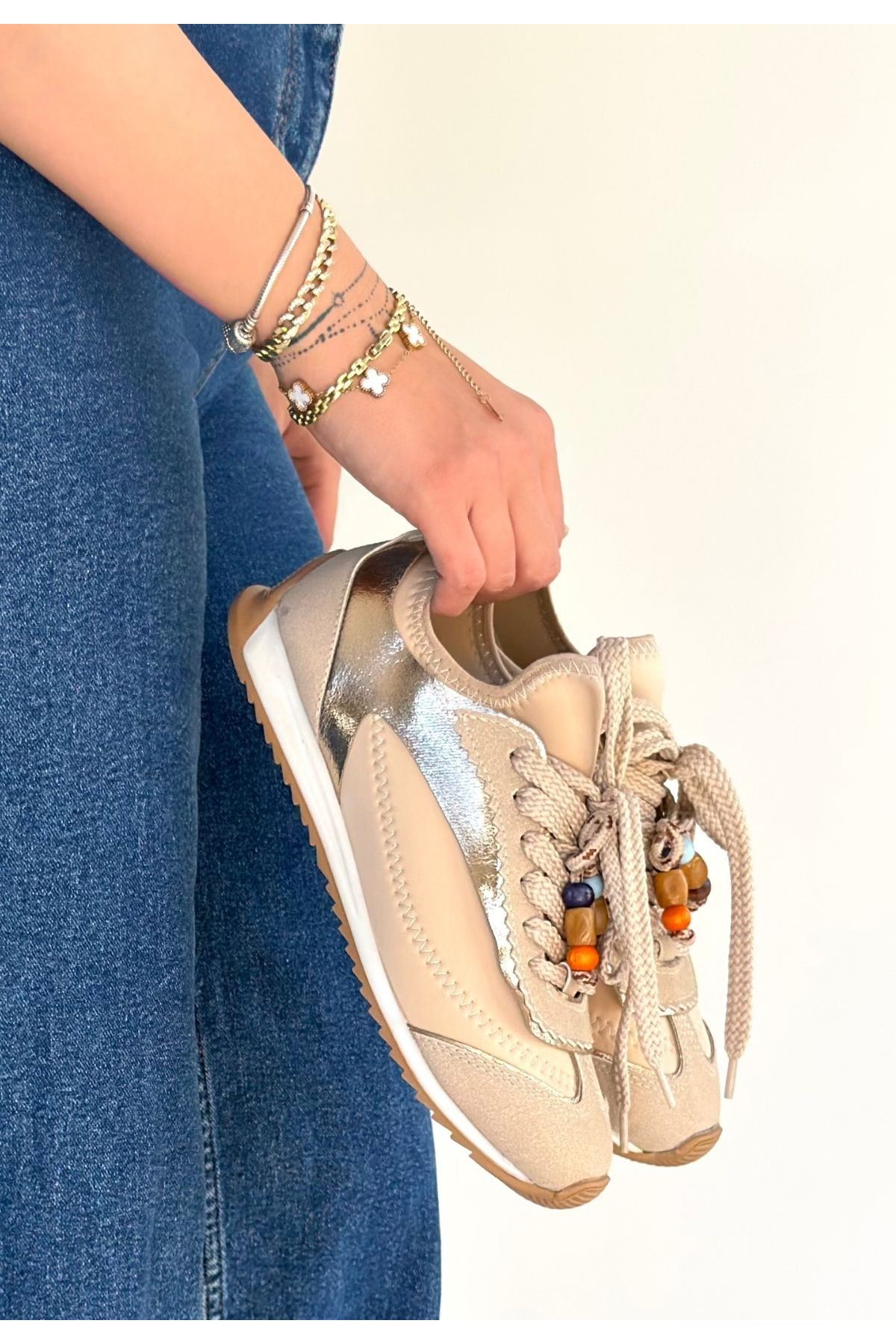 Riaf Bej Cilt Bağcıklı Spor Ayakkabı