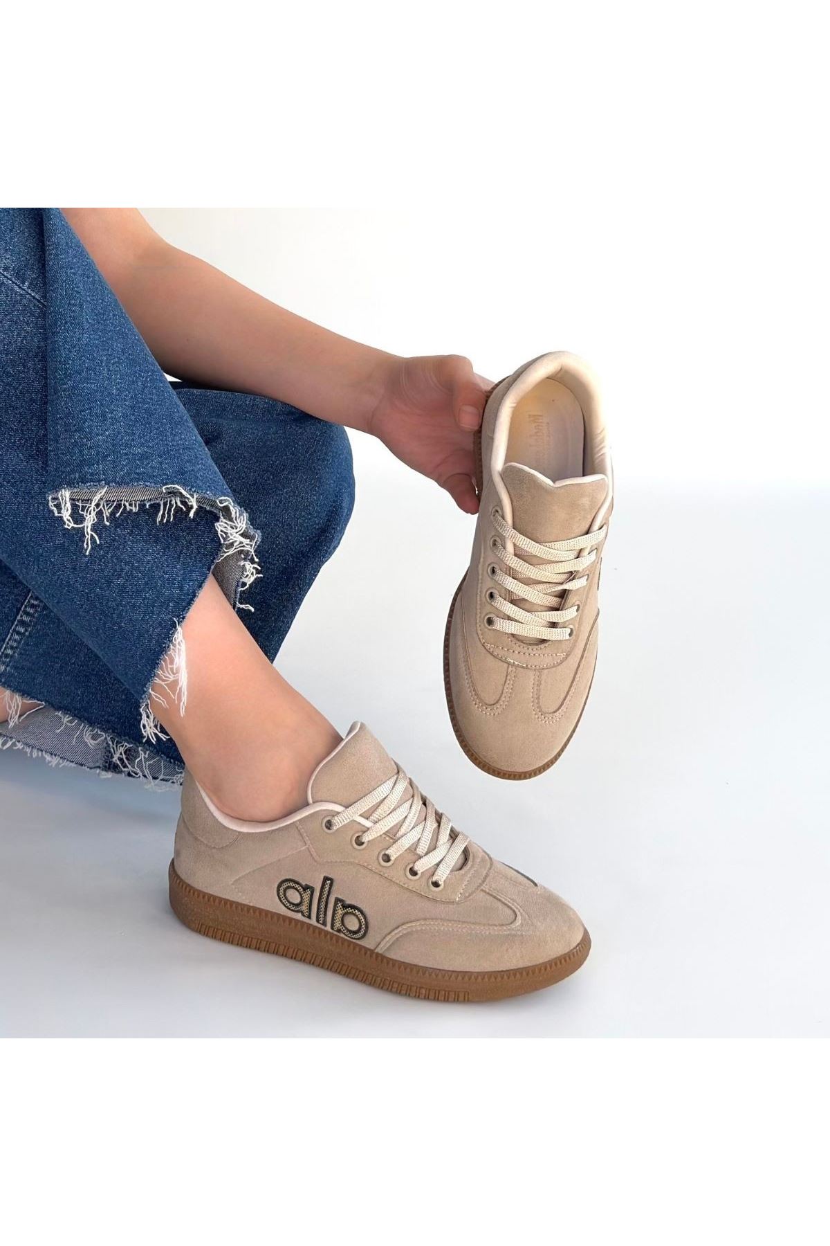 Lendo Bej Süet Bağcıklı Spor Ayakkabı