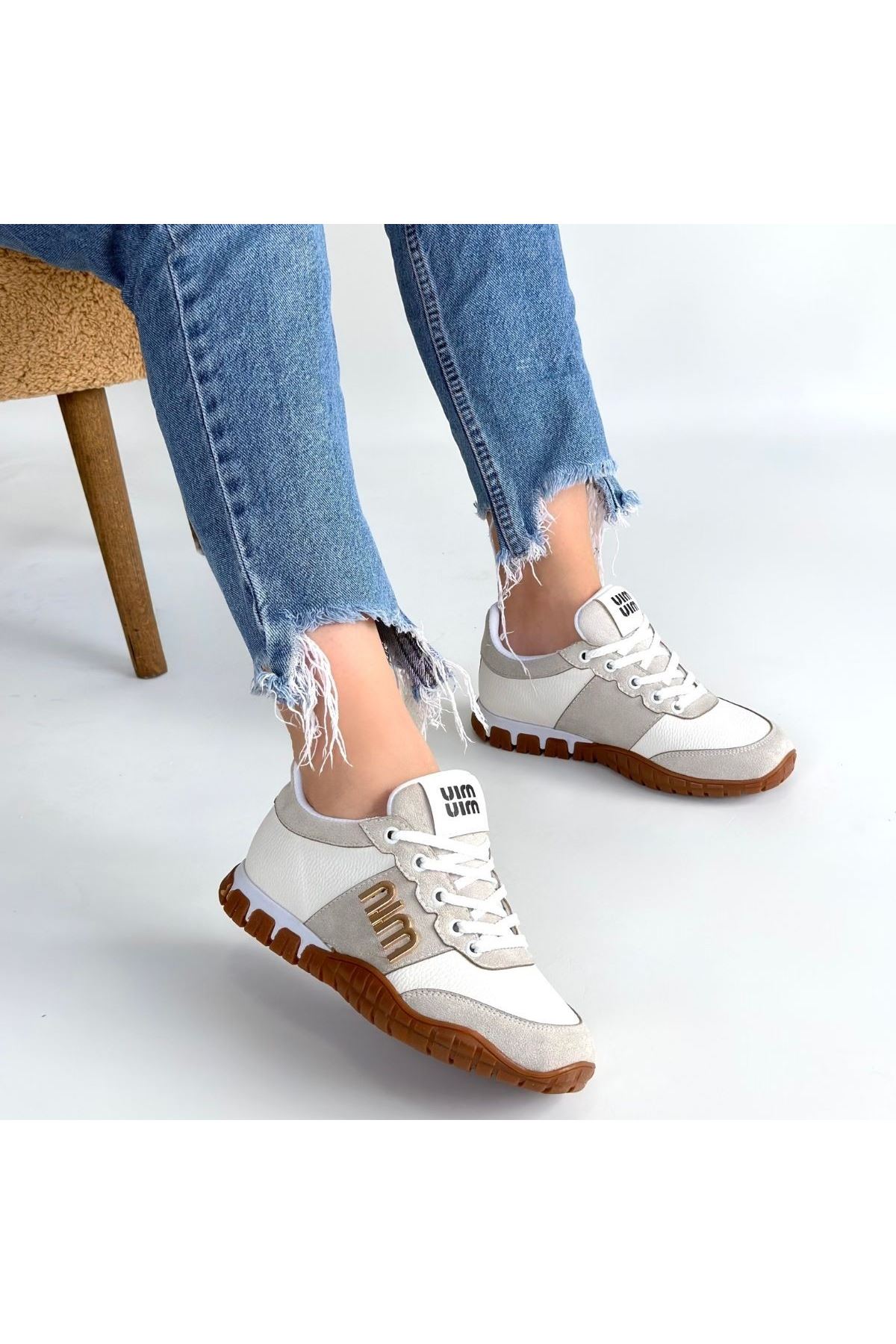 Marje Beyaz Cilt Bağcıklı Spor Ayakkabı