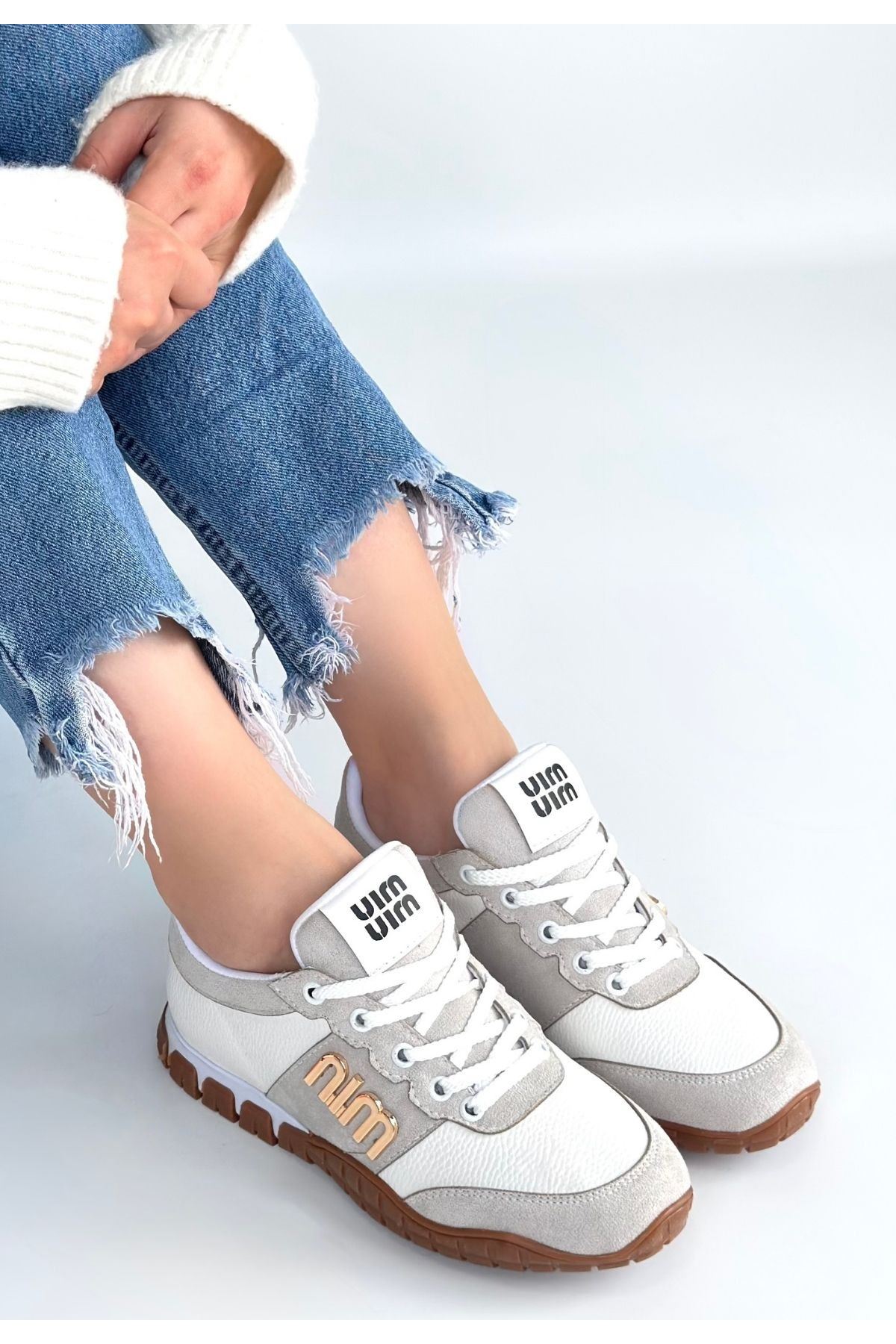 Marje Beyaz Cilt Bağcıklı Spor Ayakkabı