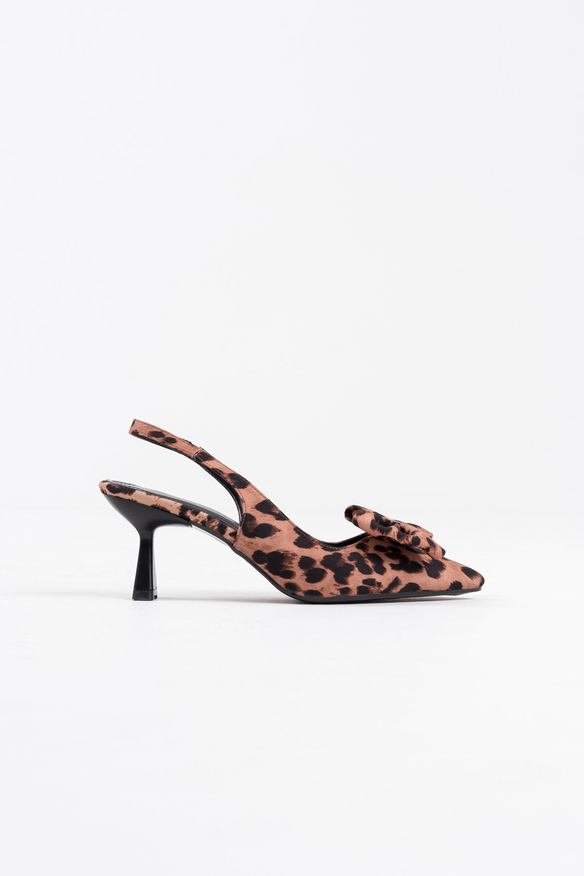 Leopar Fiyonklu Kitten Topuklu Slingback Kadın Ayakkabı EATR08MS24D