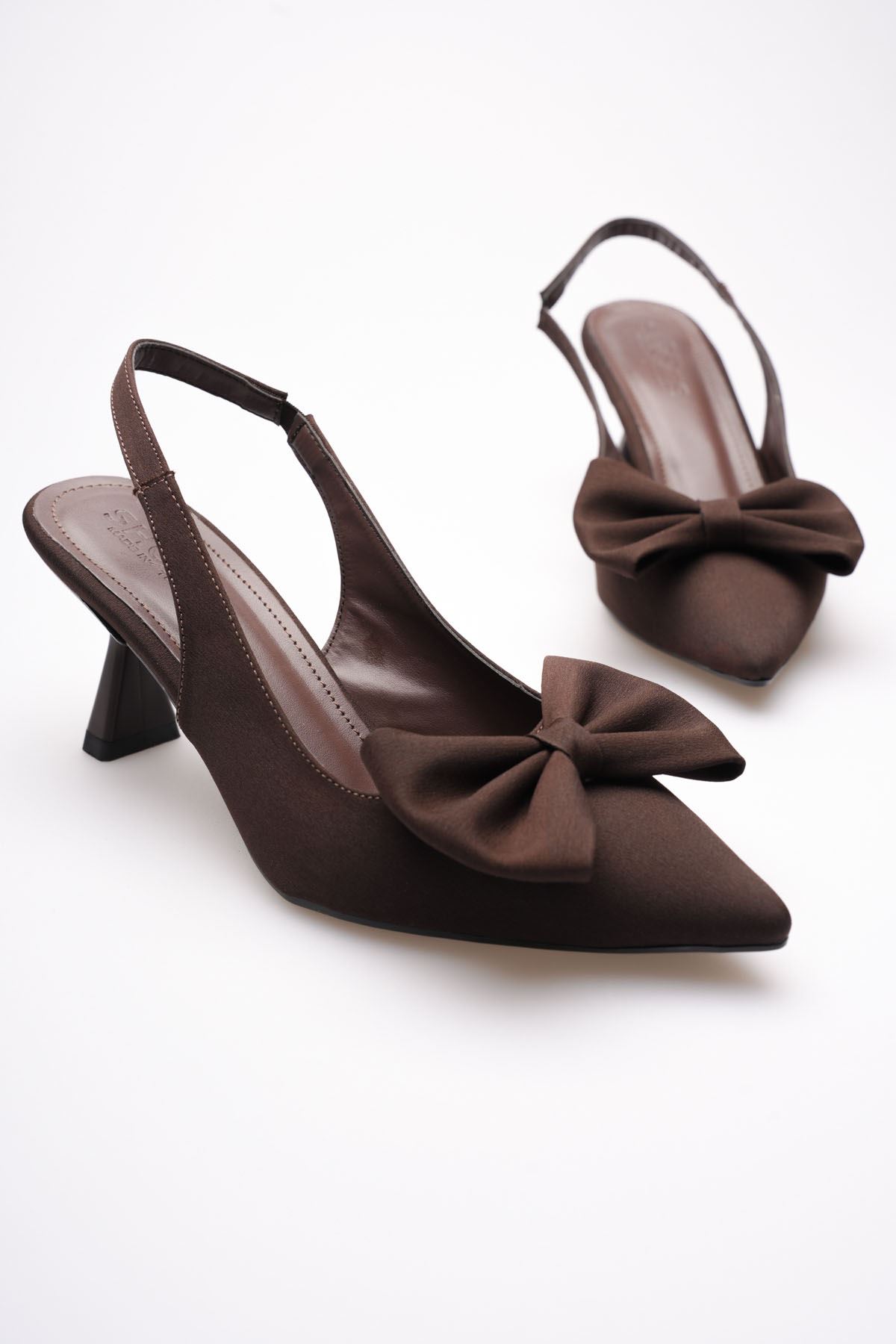 Acı Kahve Fiyonklu Kitten Topuklu Slingback Kadın Ayakkabı EATR08MS24C