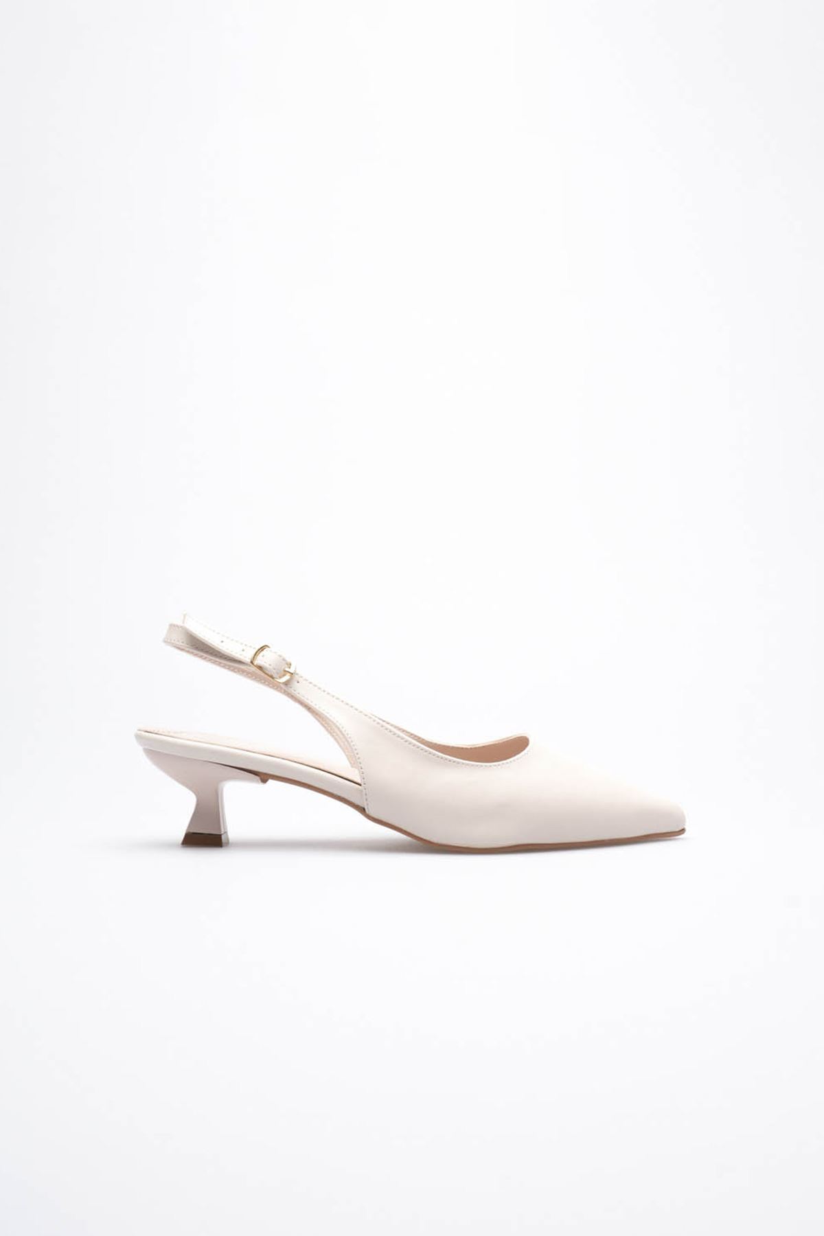 Kadın Bej Sivri Burun Slingback Kısa Topuklu Ayakkabı EATR20MS04B