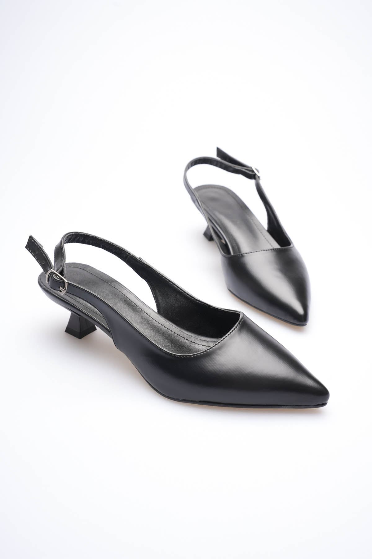 Kadın Siyah Sivri Burun Slingback Kısa Topuklu Ayakkabı EATR20MS04A