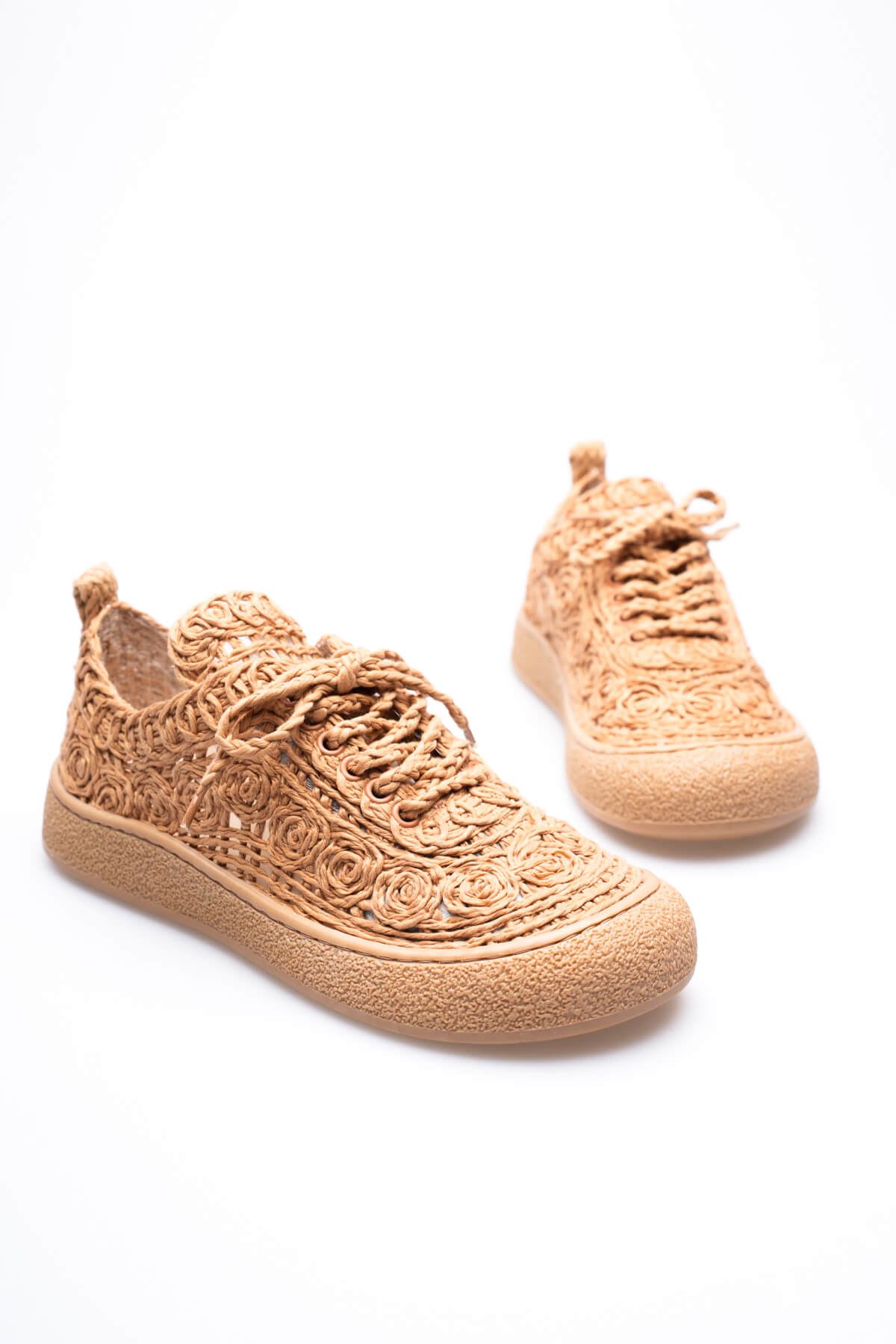 Kadın Taba Örgü Detaylı Günlük Sneaker Rahat ve Hafif Spor Ayakkabı EATR01MY01D