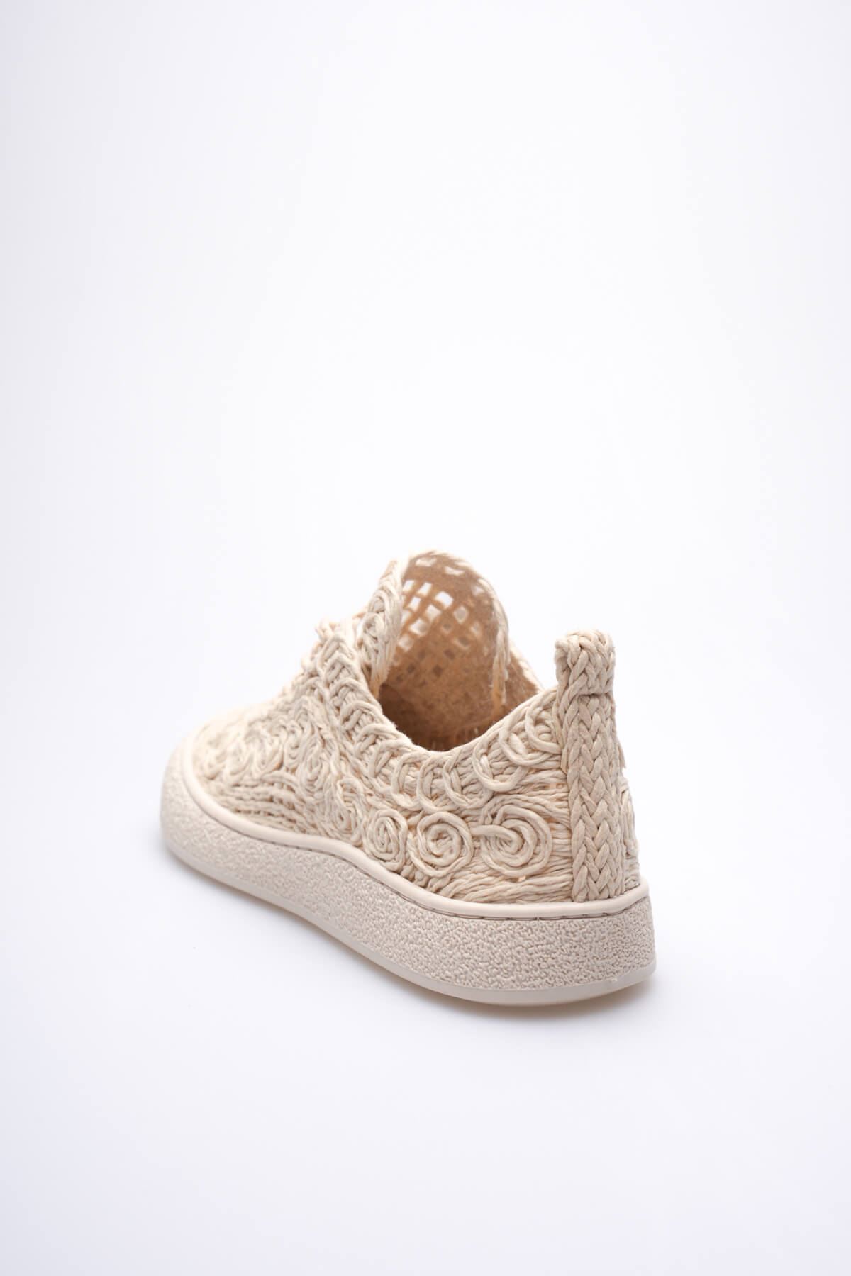 Kadın Bej Örgü Detaylı Günlük Sneaker Rahat ve Hafif Spor Ayakkabı EATR01MY01C