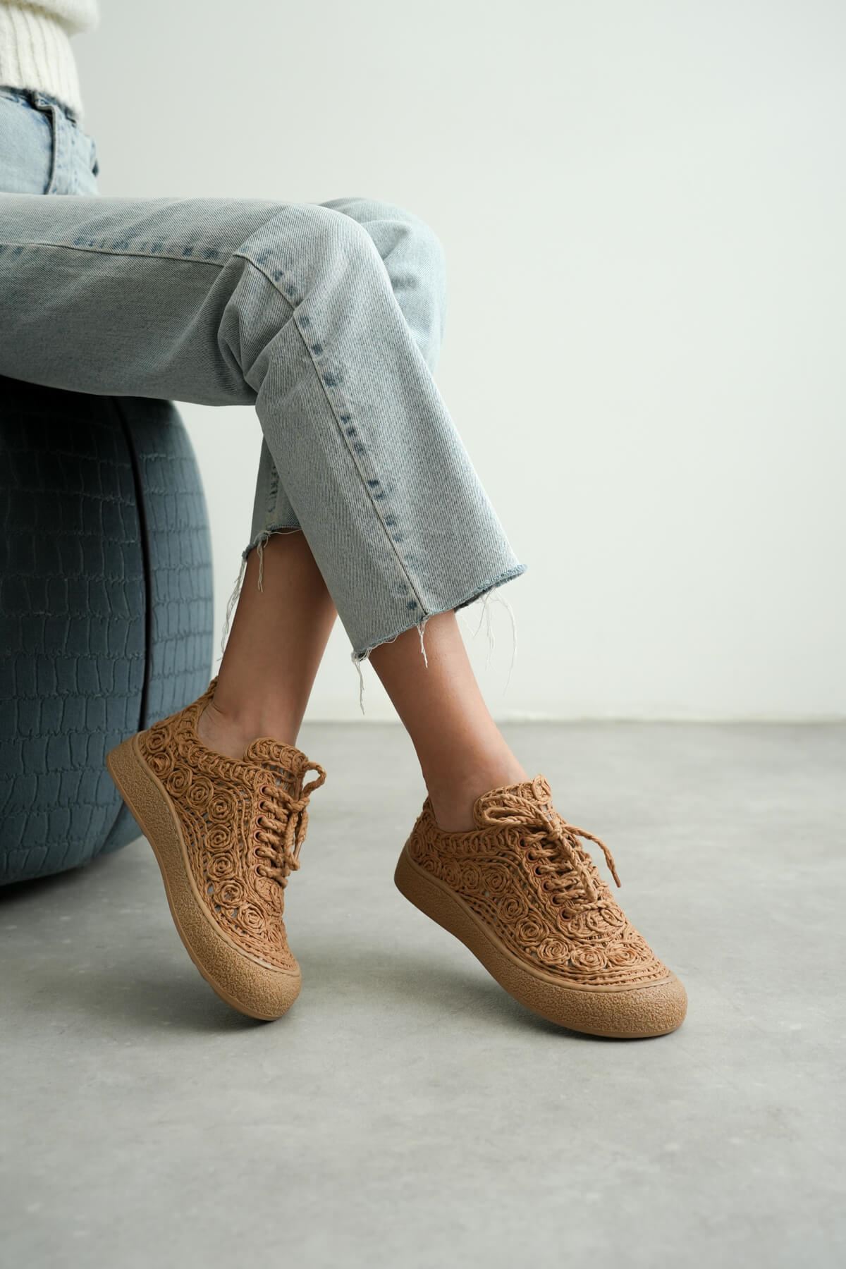 Kadın Taba Örgü Detaylı Günlük Sneaker Rahat ve Hafif Spor Ayakkabı EATR01MY01D