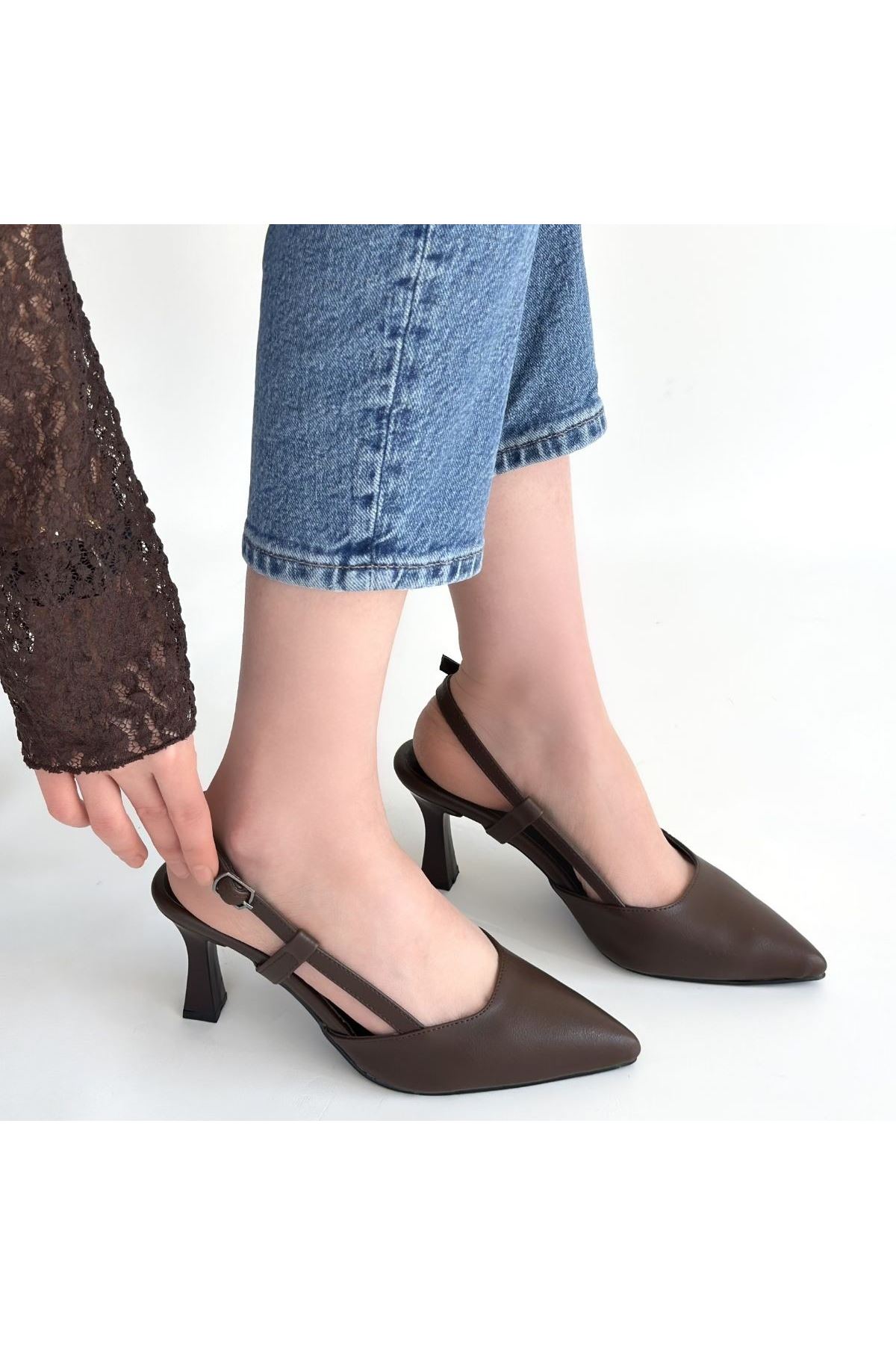 Hoost Kahverengi Cilt Topuklu Ayakkabı