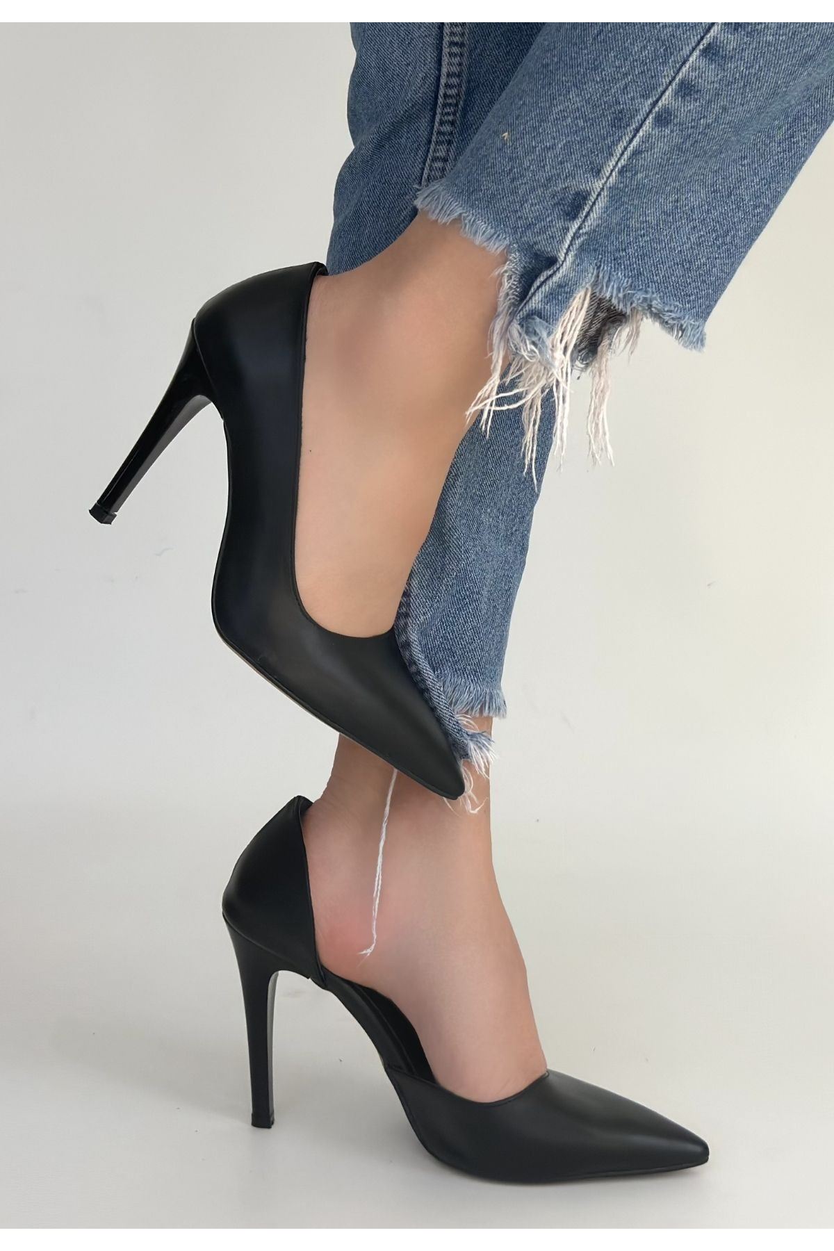 Pley Siyah Cilt Stiletto Ayakkabı