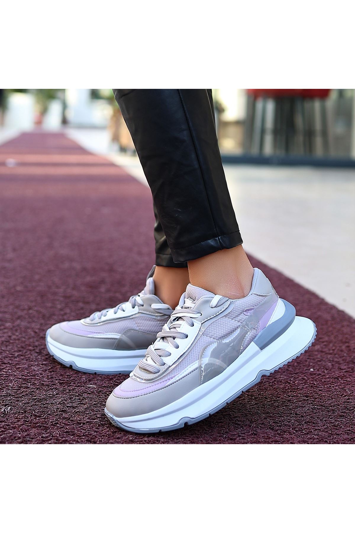 Aleh Gri Cilt Bağcıklı Spor Ayakkabı