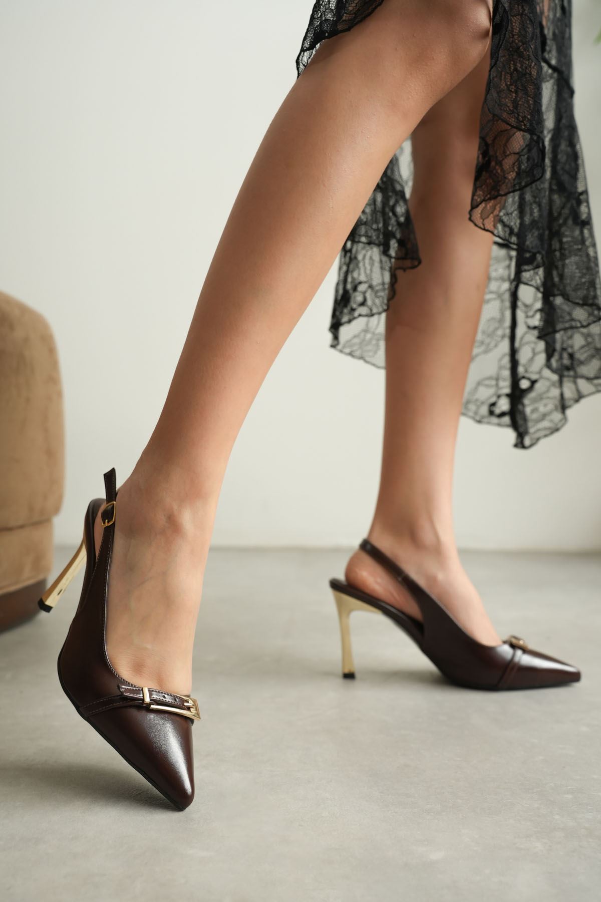 Kadın Acı Kahve Tokalı Topuklu Ayakkabı EATR08MS34C