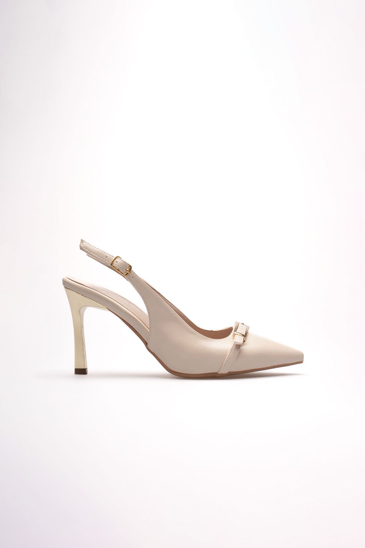 Kadın Bej Tokalı Topuklu Ayakkabı EATR08MS34B