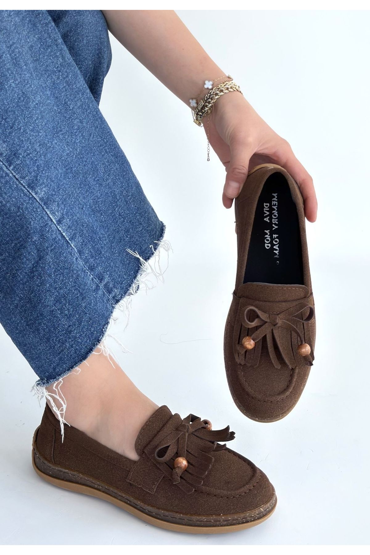 Boriy Kahverengi Deri Tozu Süet Babet Ayakkabı