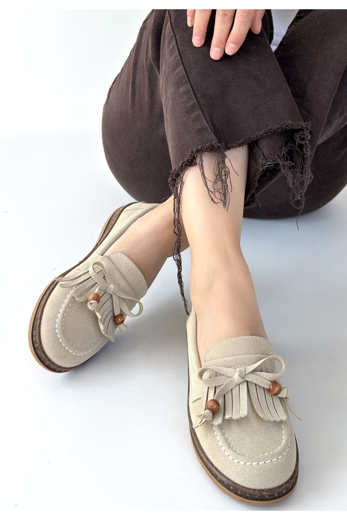 Boriy Bej Deri Tozu Süet Babet Ayakkabı