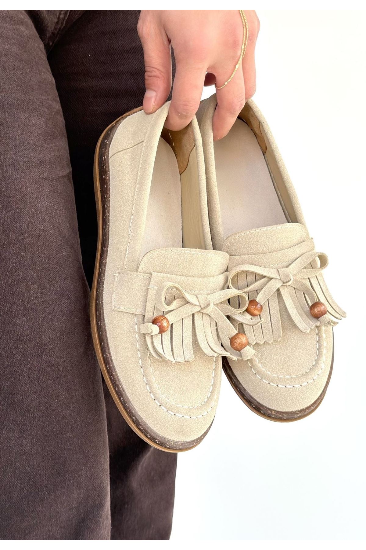 Boriy Bej Deri Tozu Süet Babet Ayakkabı