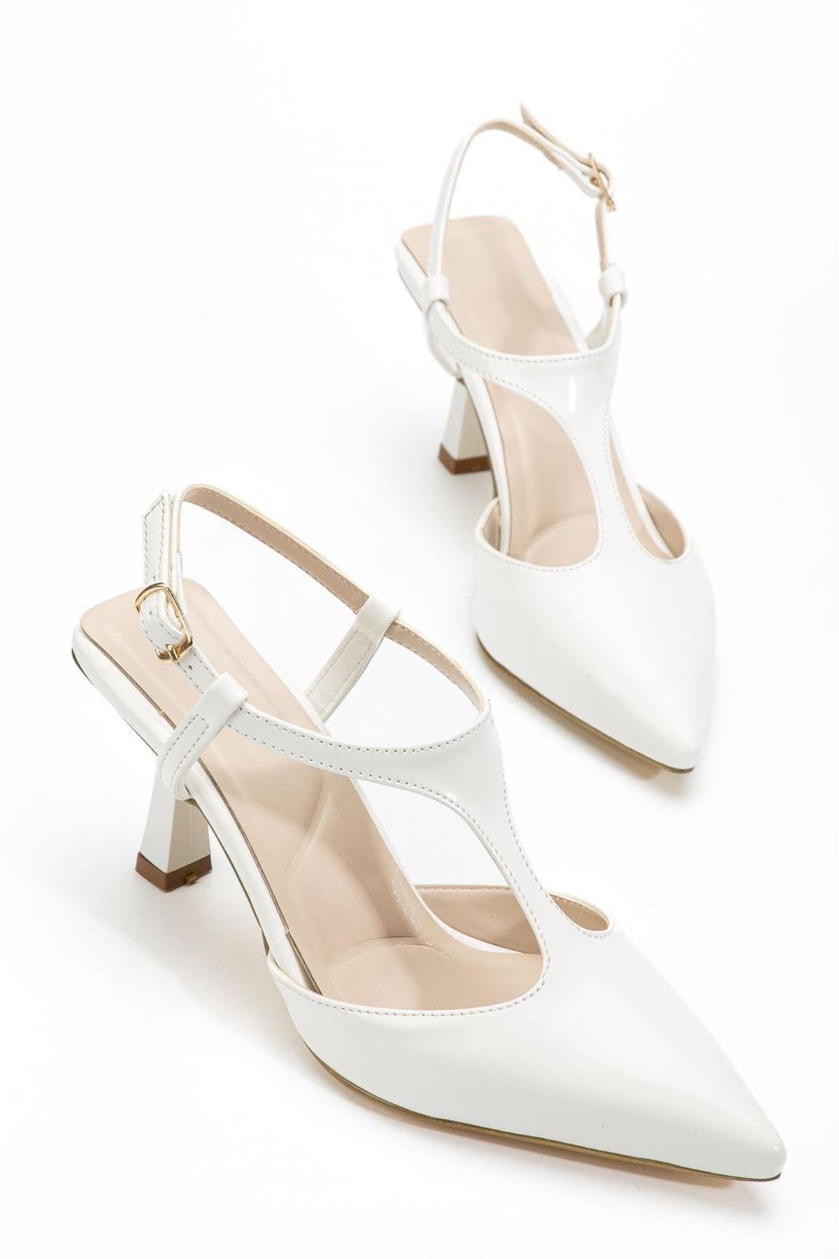 Tula Beyaz Rugan Topuklu Ayakkabı