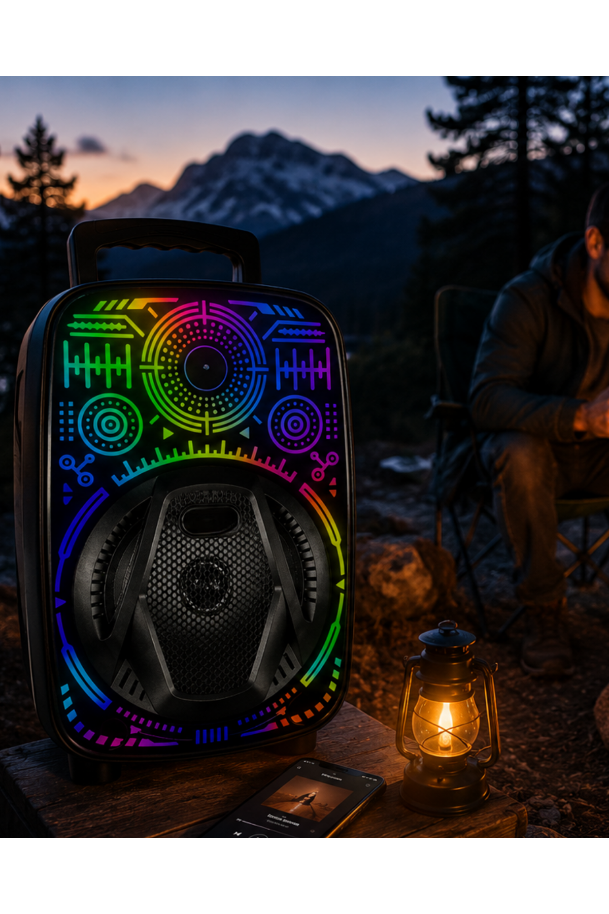 8 İnç Karaoke Hoparlör USB AUX FM Destekli Işıklı Speaker