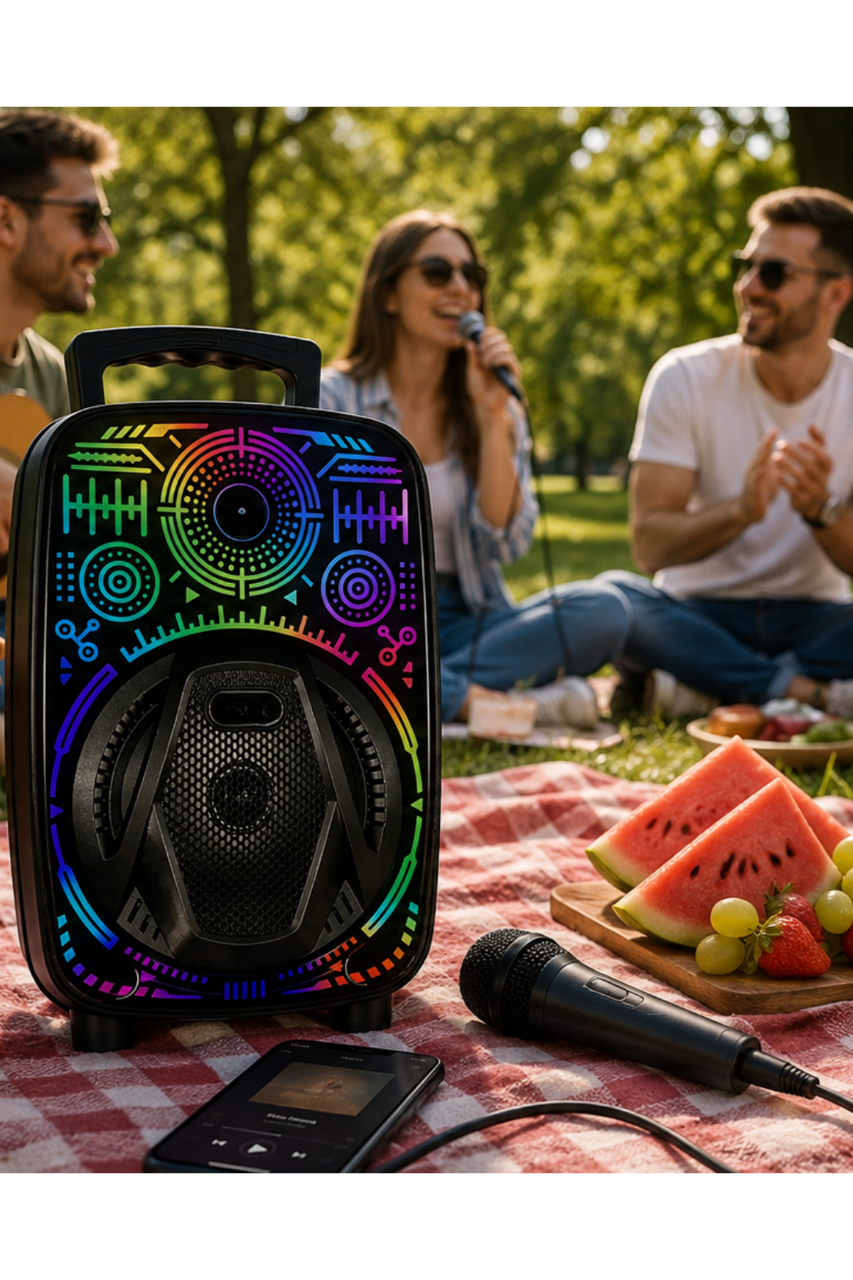 Karaoke Hoparlör RGB LED Işıklı USB FM Radyo Destekli Taşınabilir Speaker