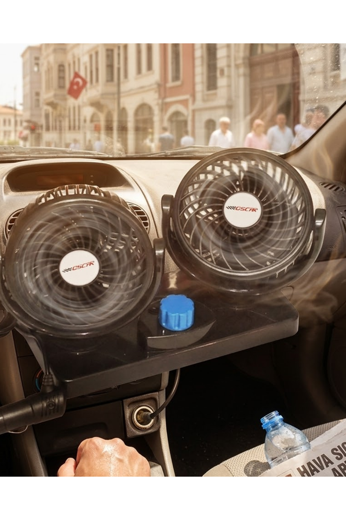 12V Araç İçi Vantilatör Çift Modlu Döner Başlıklı Oto Fan