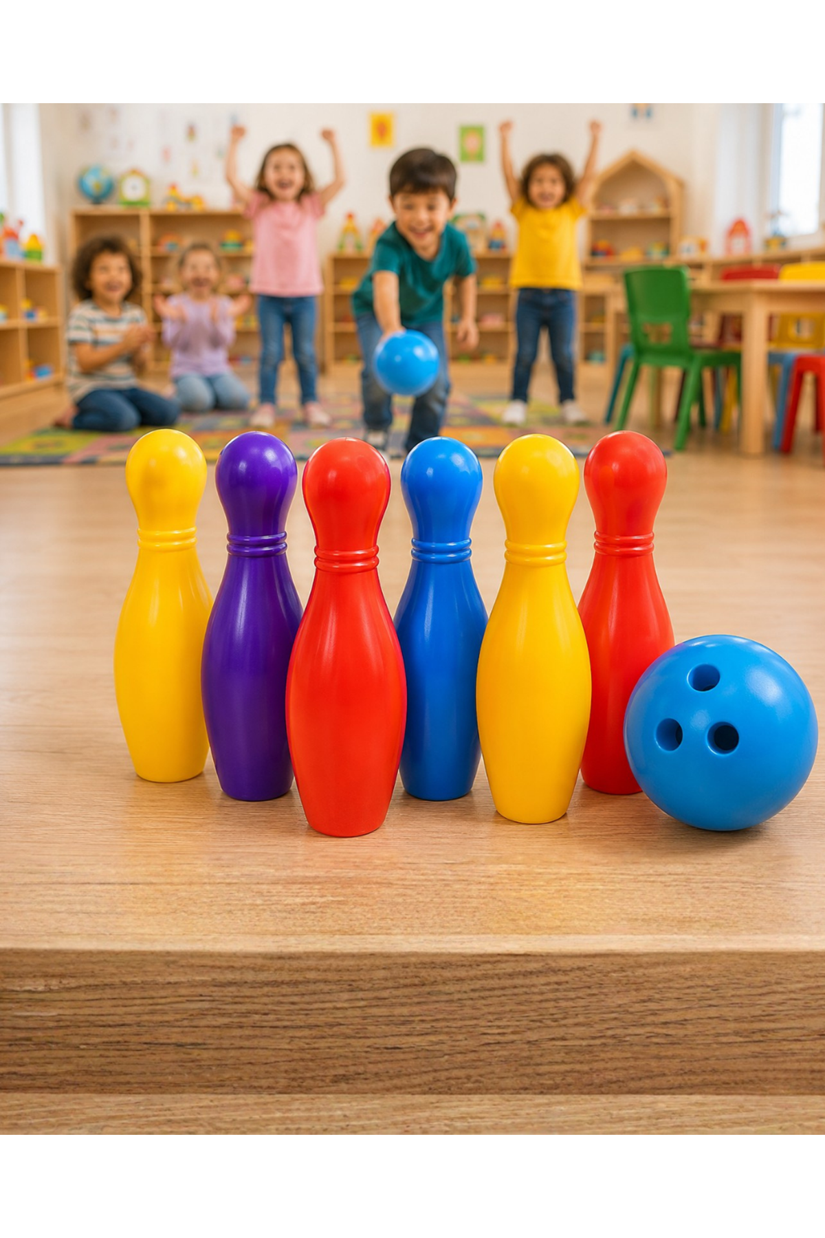 Eğlenceli Bowling Oyuncak Seti Çocuklar İçin Renkli Kuka ve Top