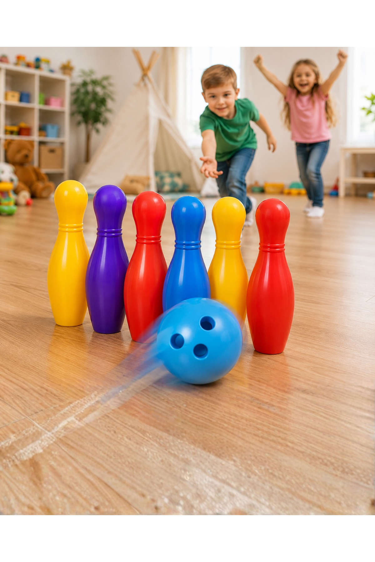 Çocuk Bowling Seti Renkli Top ve 6 Kuka İçeren Eğitici Oyun