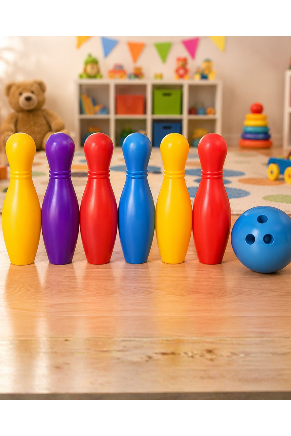 Renkli Çocuk Bowling Oyunu 6 Kukalı Eğitici Eğlence Seti