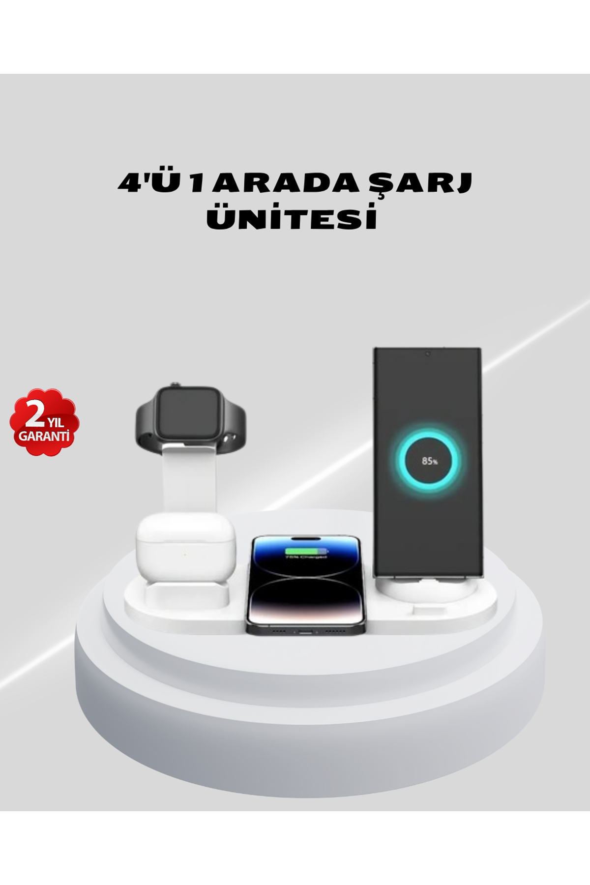 Kablosuz Şarj İstasyonu 4’ü 1 Arada iPhone Watch ve AirPods Uyumlu