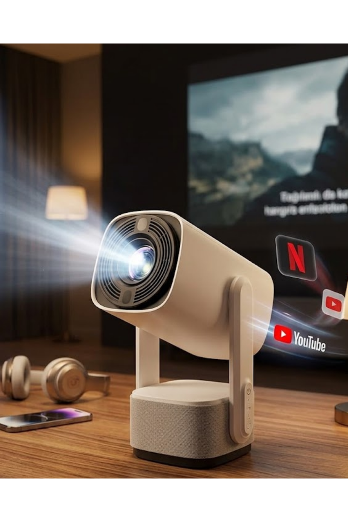 Akıllı Projeksiyon Powerbankli Taşınabilir Sinema Projektörü 4k HD Kaliteli