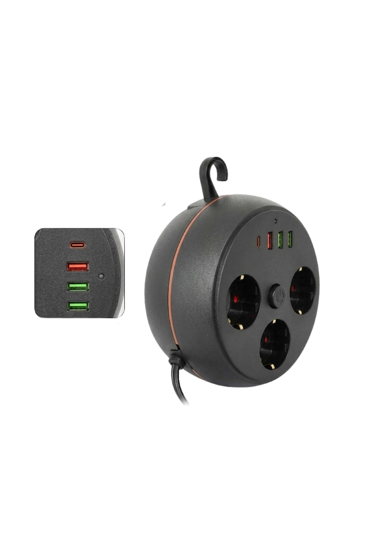 Güvenli Çoklu Priz 3 Priz 3 USB 1 Type C Termal Koruma Uzun Kablo