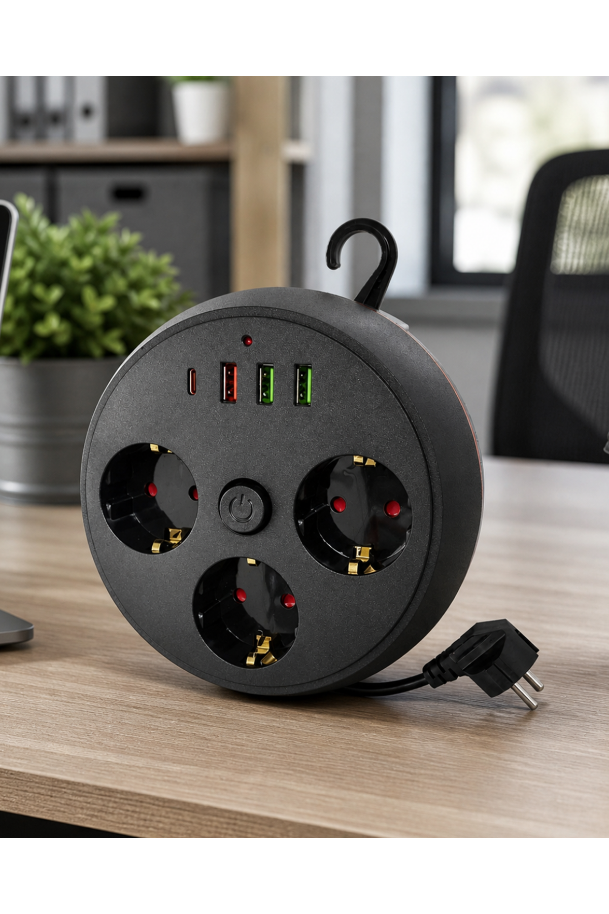Akım Korumalı Çoklu Priz 3 Priz 3 USB 1 Type C 2 Metre Kablo Güvenli Şarj