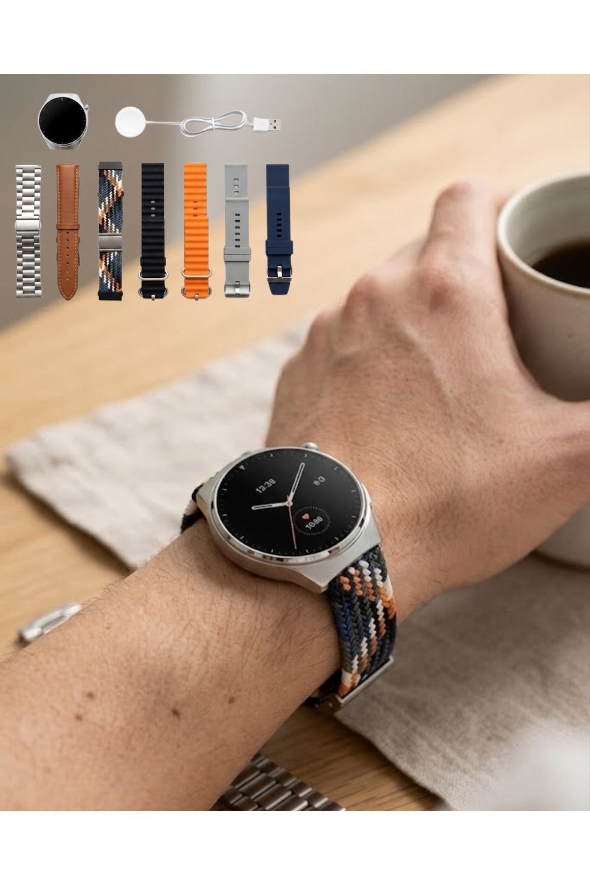 Bluetooth Akıllı Saat 7 Kordonlu Arama Özellikli Uyku ve Aktivite Takipli