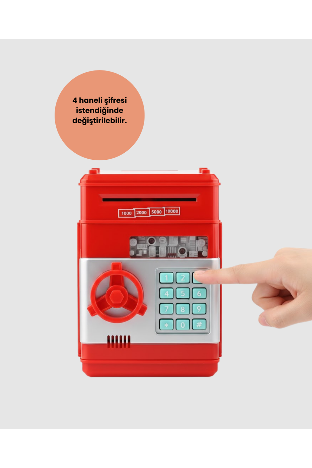 Kırmızı ATM Tasarımlı Şifreli Para Kasası Kumbara