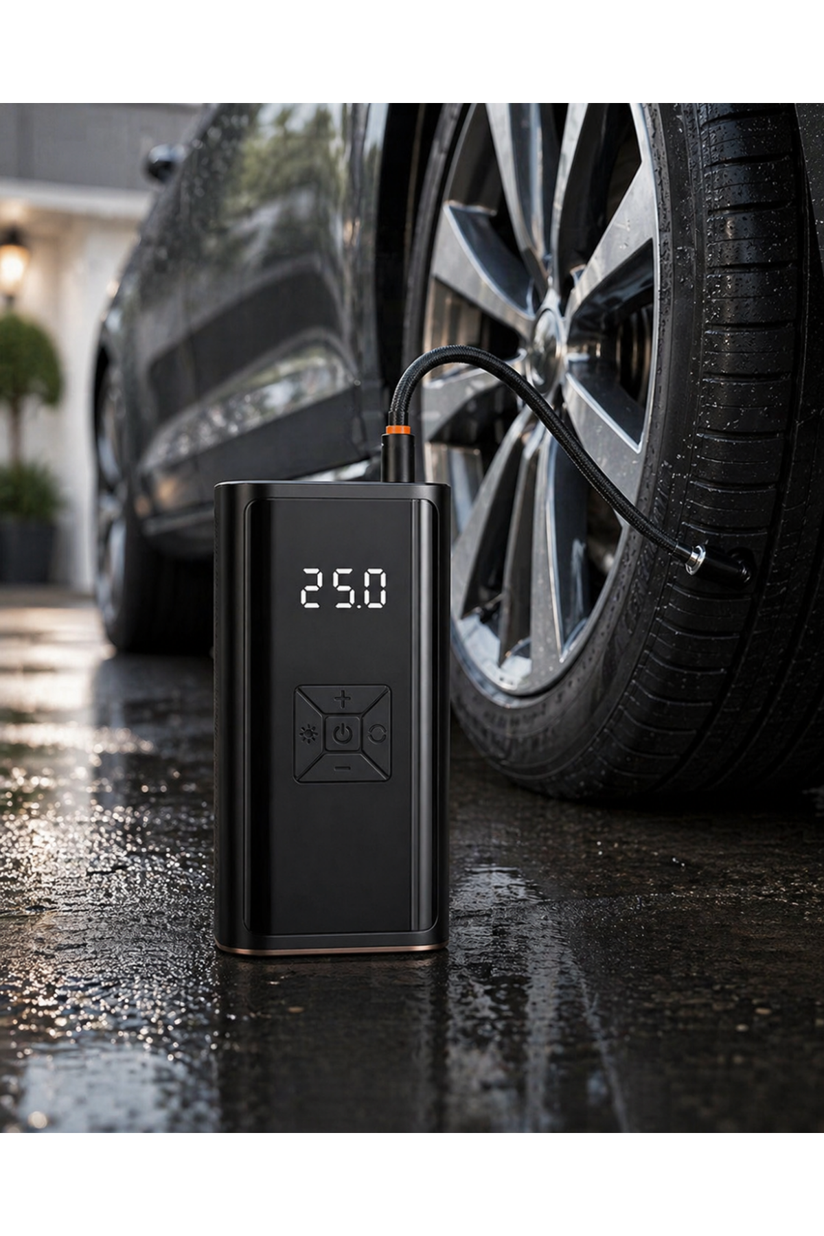 Kablosuz Lastik Şişirme Kompresörü Dijital Ekranlı Powerbank Özellikli Hava Pompası