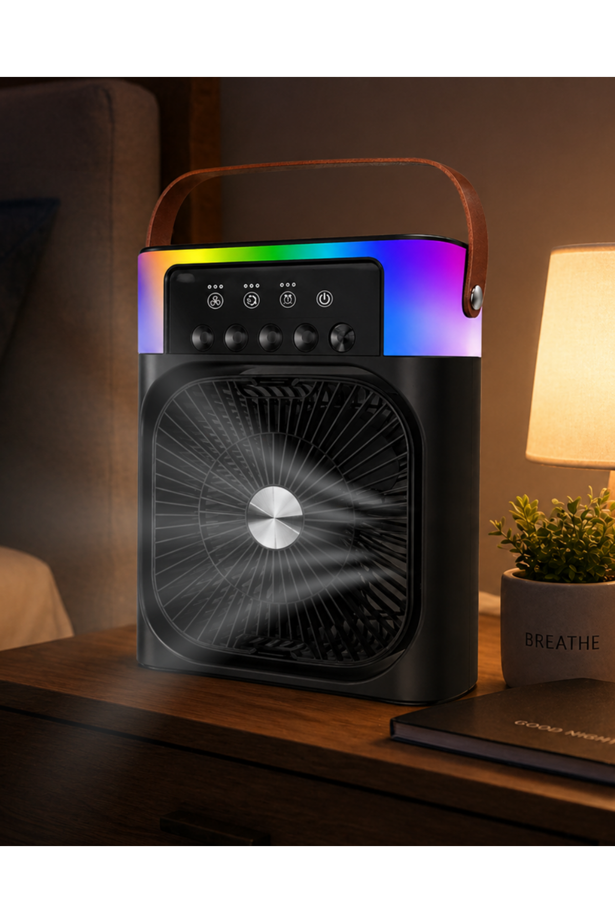 USB Şarjlı Masaüstü Sprey Fan Taşınabilir Serinletici RGB Işıklı Mini Klima