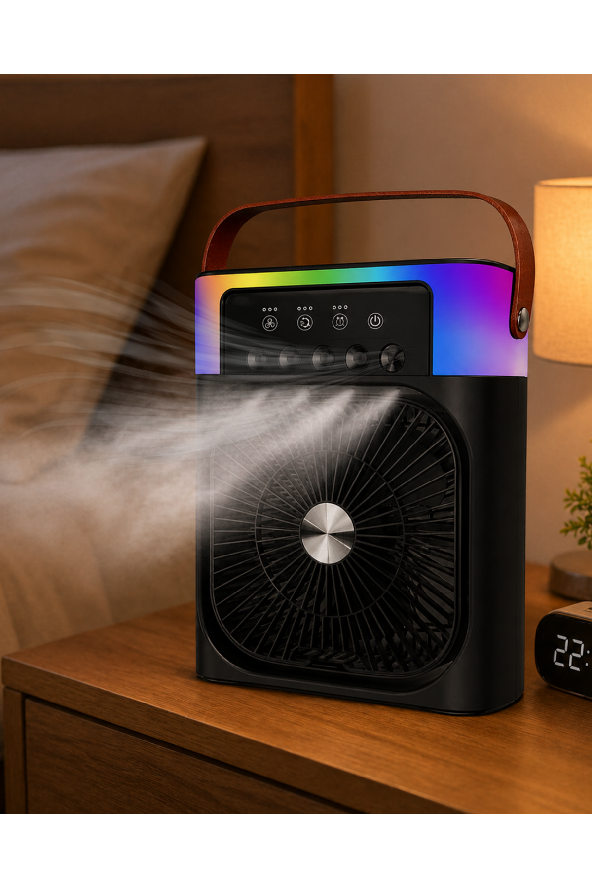 RGB Işıklı Buharlı Masaüstü Fan Sessiz Çalışan USB Şarjlı Taşınabilir Fan