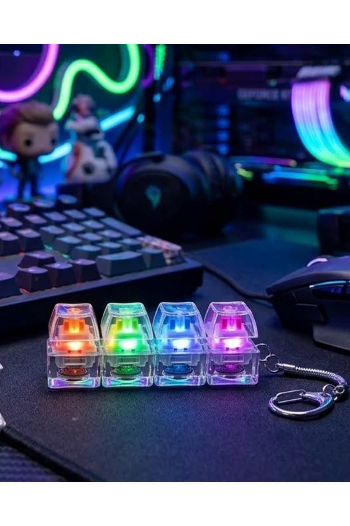 Mekanik Klavye Anahtarlık Işıklı Stres Giderici Klik Tuş Oyuncağı Renkli Fidget