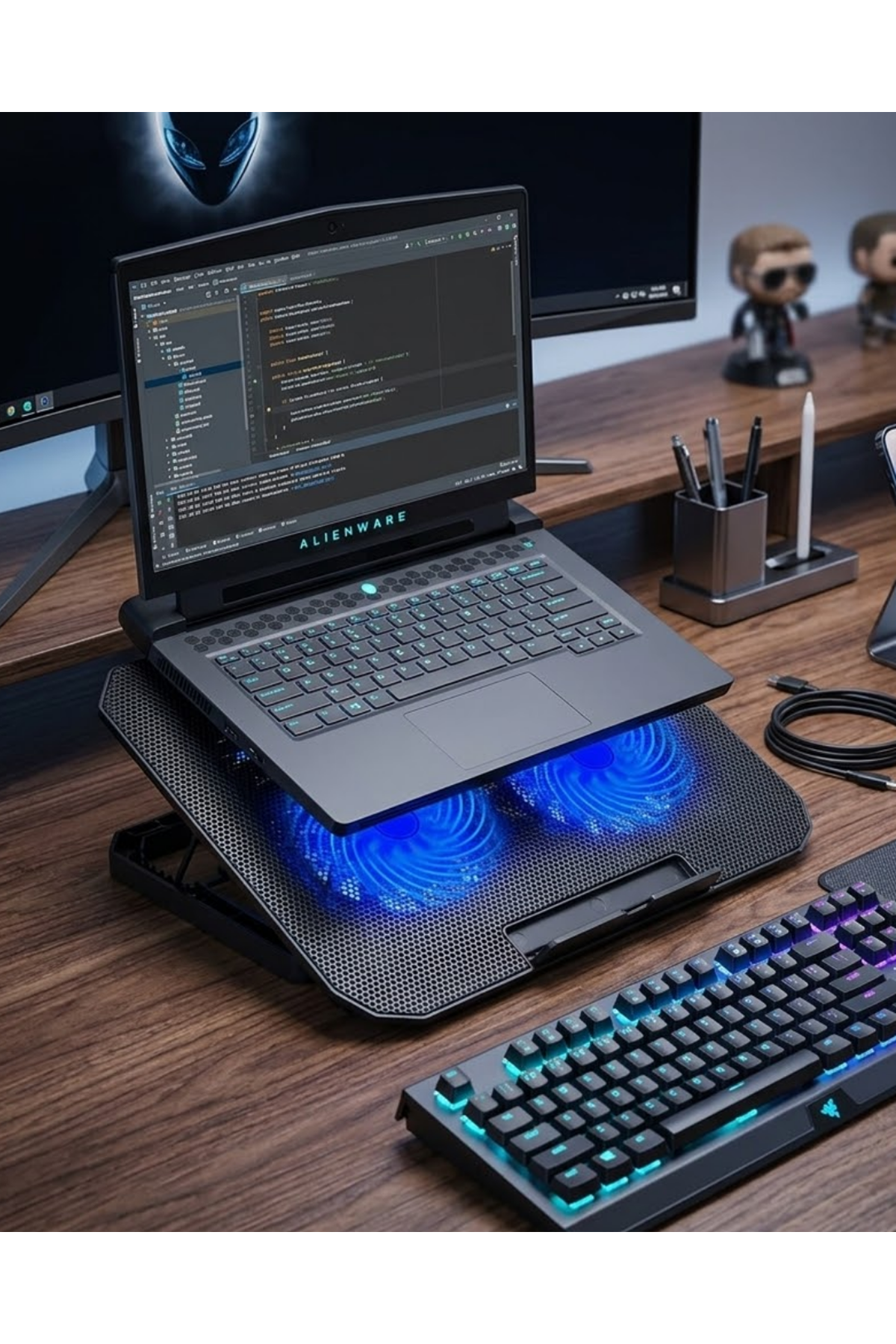 Çift Fanlı Sessiz Laptop Soğutucu 17 İnç Uyumlu Yükseltici Stand